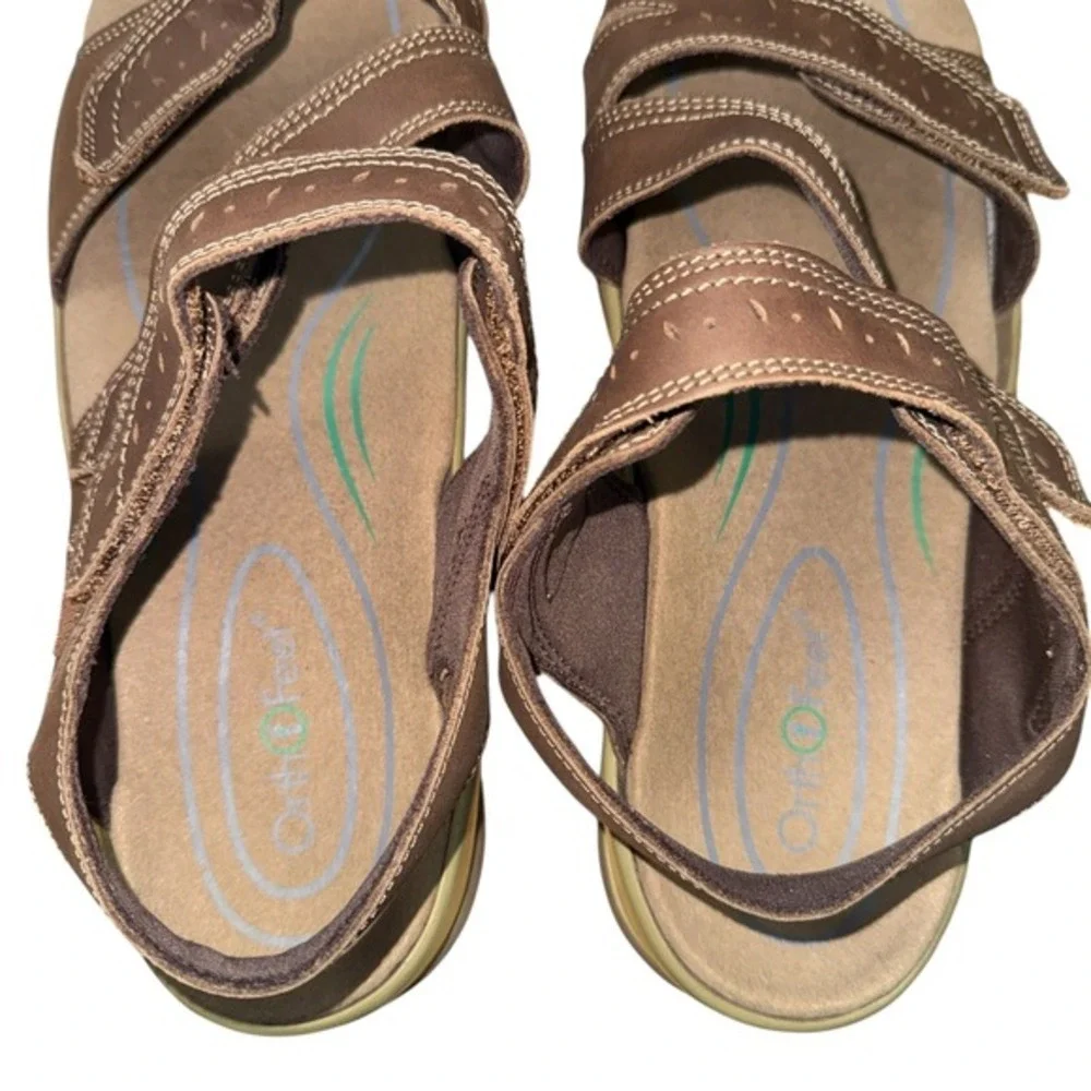 Orthofeet 932 Mens 12D WIDE Brown‎ Leather Adjustable Straps Comfort Sandals